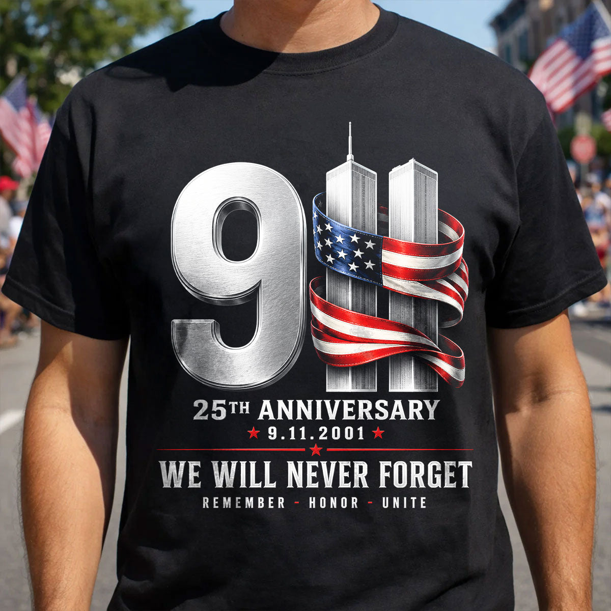 9/11 25th Anniversary Memorial T-Shirt, Patriotic American Flag Tribute