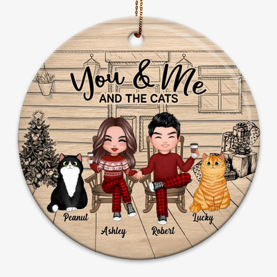 Doll Couple Pajama Cats Front Porch Personalized Circle Ornament