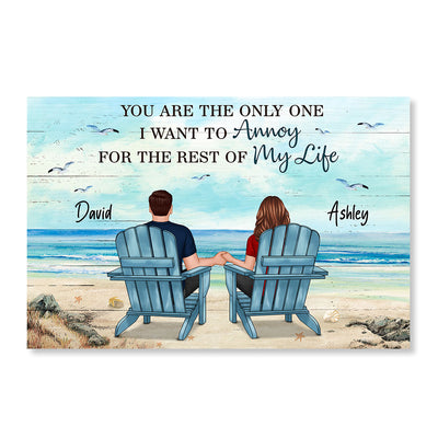 Back View Couple Sitting Beach Landscape Personalized Horizontal Poster