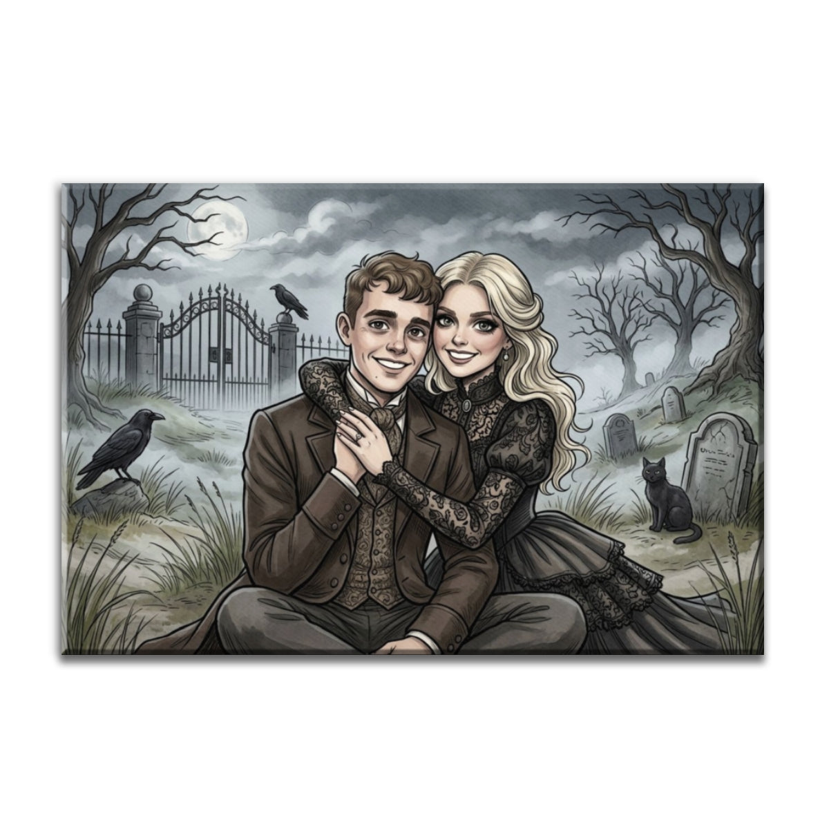 Custom Gothic Couple Portrait from Photo - Personalized Canvas - Halloween Decor, Anniversary Gift for Her, for Him