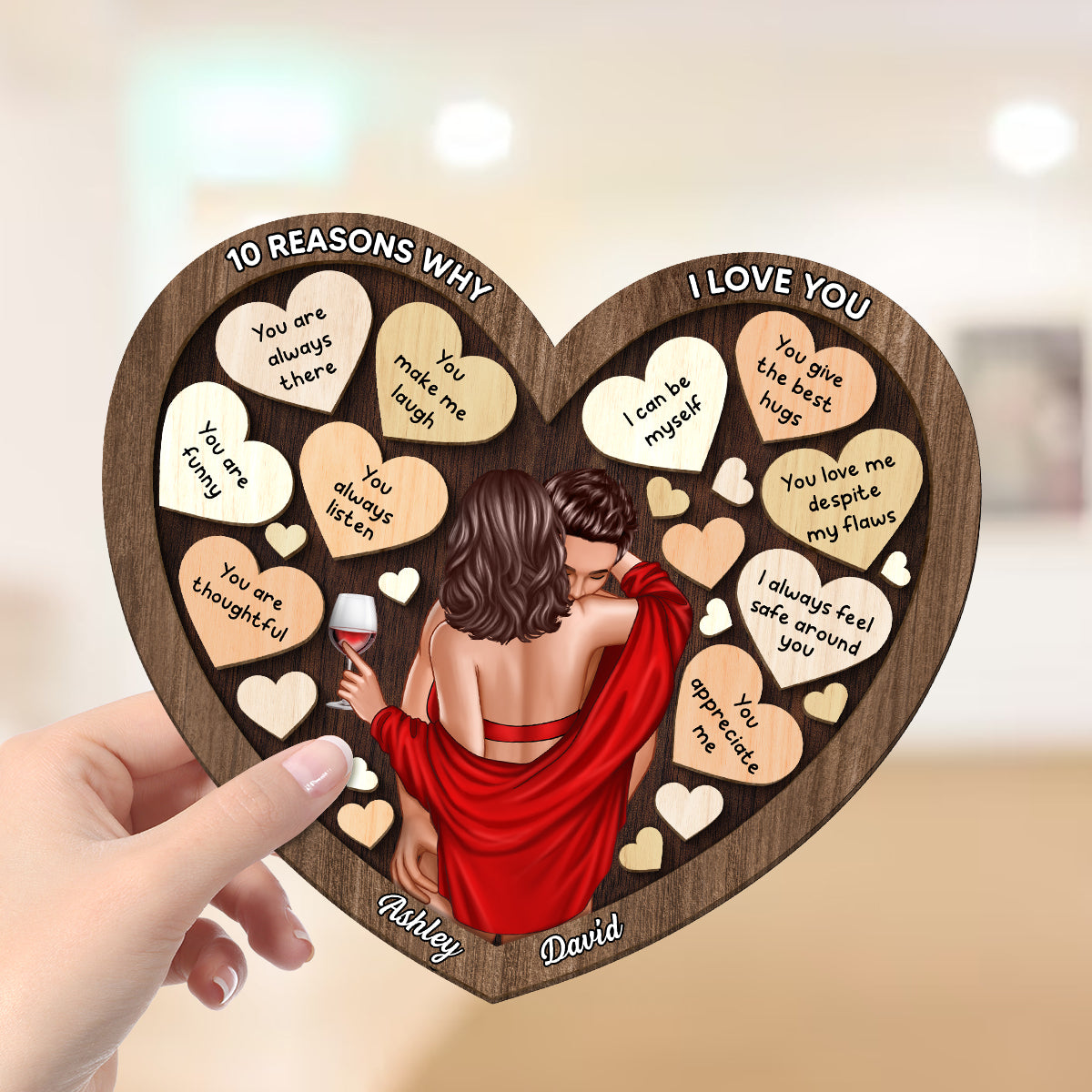 Couple Kissing On Shoulder In Heart Reasons Why I Love You,  Gift For Him, For Her