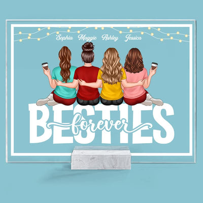 Embracing Besties Sisters Sitting On Word Personalized Acrylic Plaque