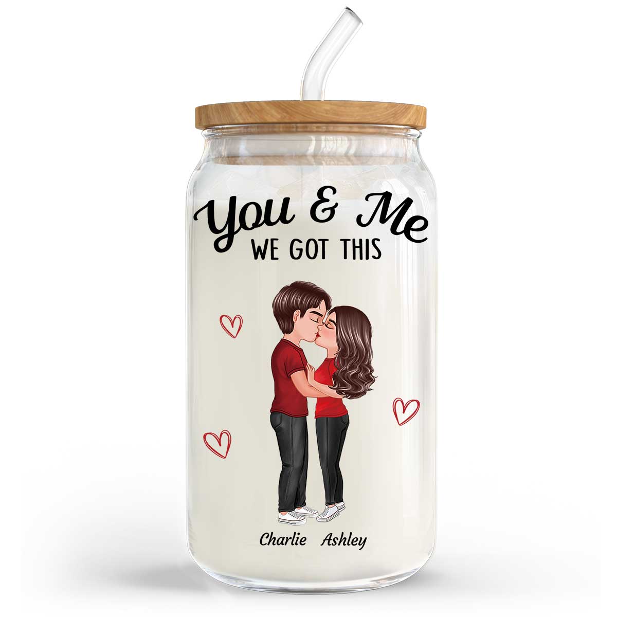 You & Me We Got This Couple Kissing Gift For Him Gift For Her Personalized Clear Glass Can