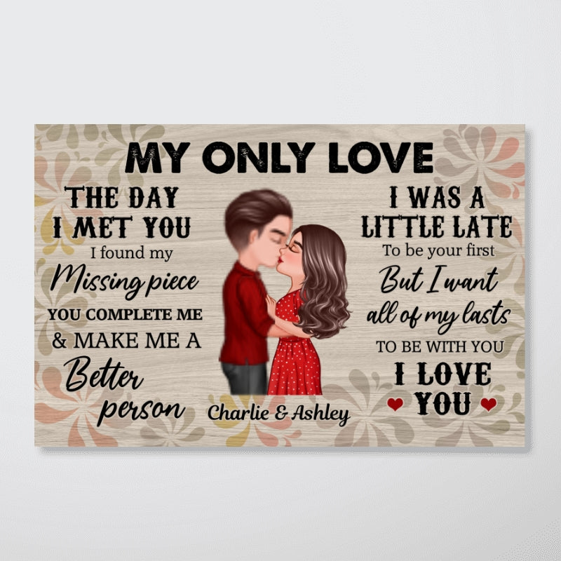 Vintage Flower Doll Couple Kissing The Day I Met You Personalized Horizontal Poster