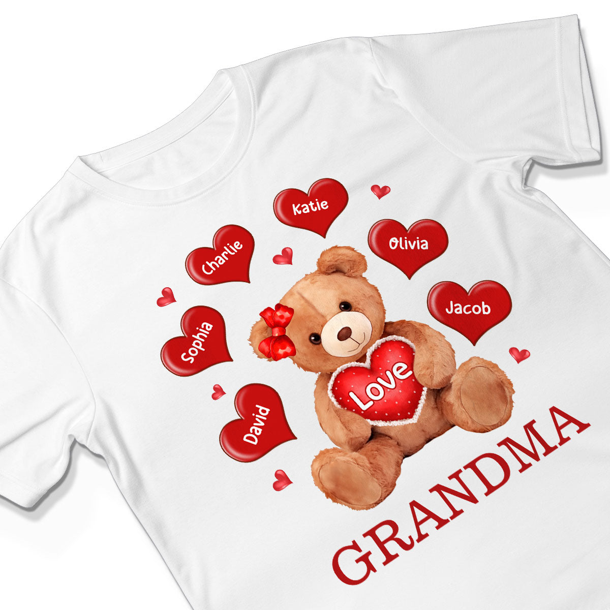 Grandma Mom Auntie Bear Red Hearts Personalized Shirt