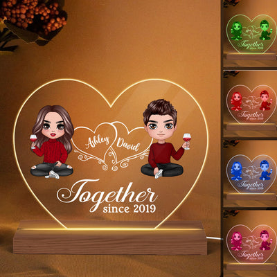 Hearts Doll Couple Sitting Gift For Him Gift For Her Personalized Custom Shape Acrylic Plaque With LED Night Light