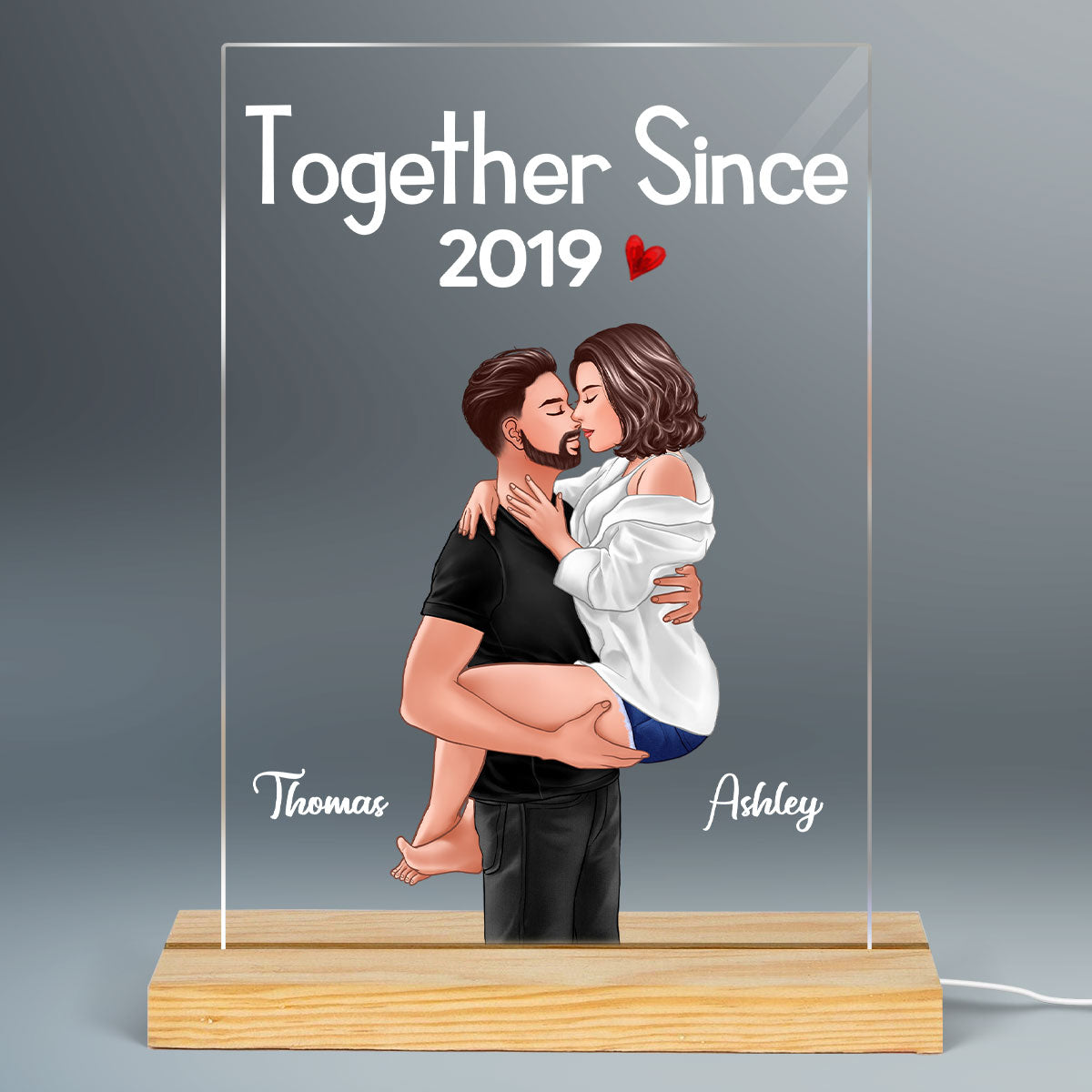 Man Holding Woman Kissing Together Since Anniversary Gift Personalized Acrylic Plaque With LED Night Light