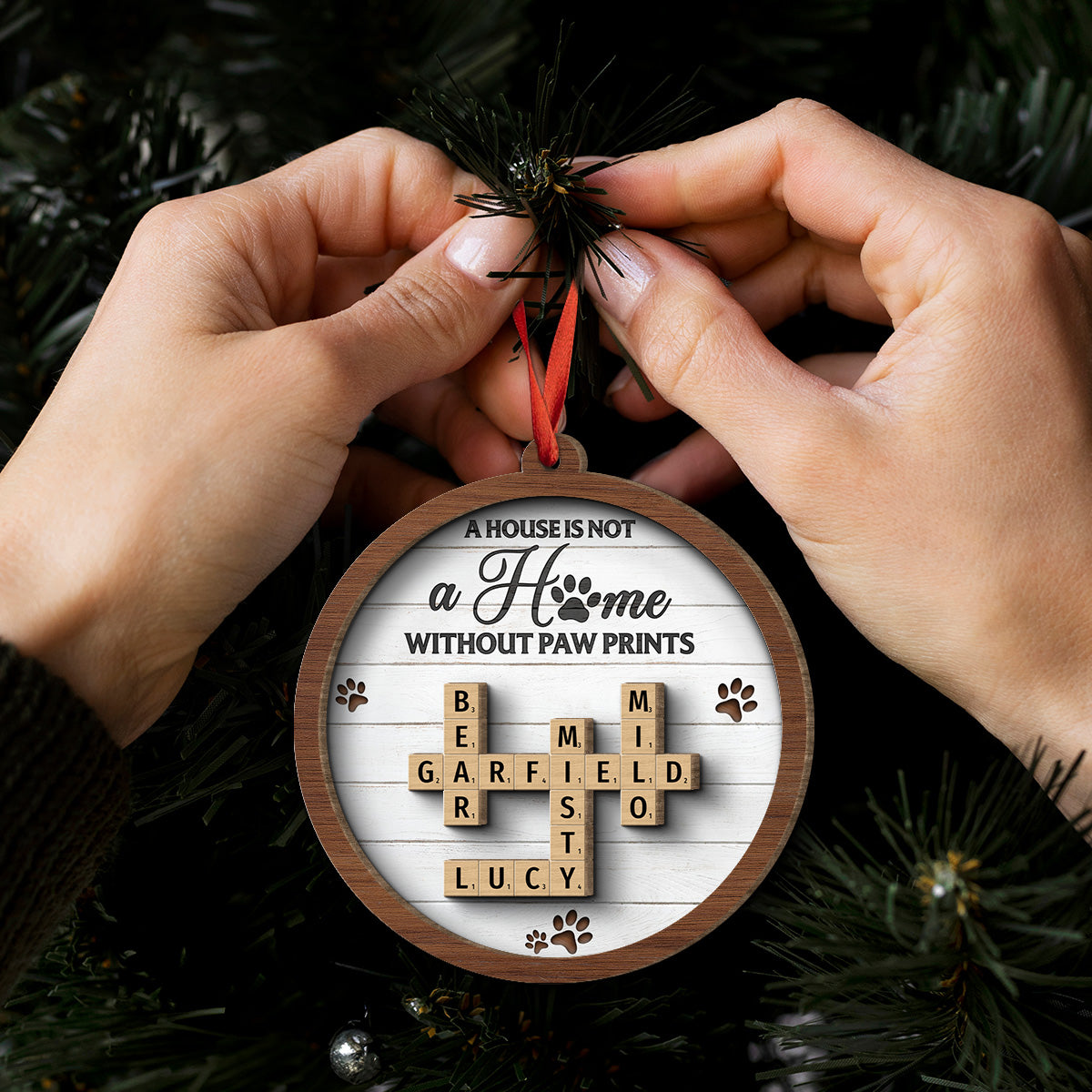 Dogs Cats Pets A House Is Not A Home Without Paw Prints Crossword Art Personalized 2-Layer Wooden Ornament