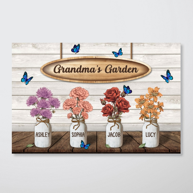 Grandma‘s Garden Birth Month Flowers Jars Personalized Horizontal Poster