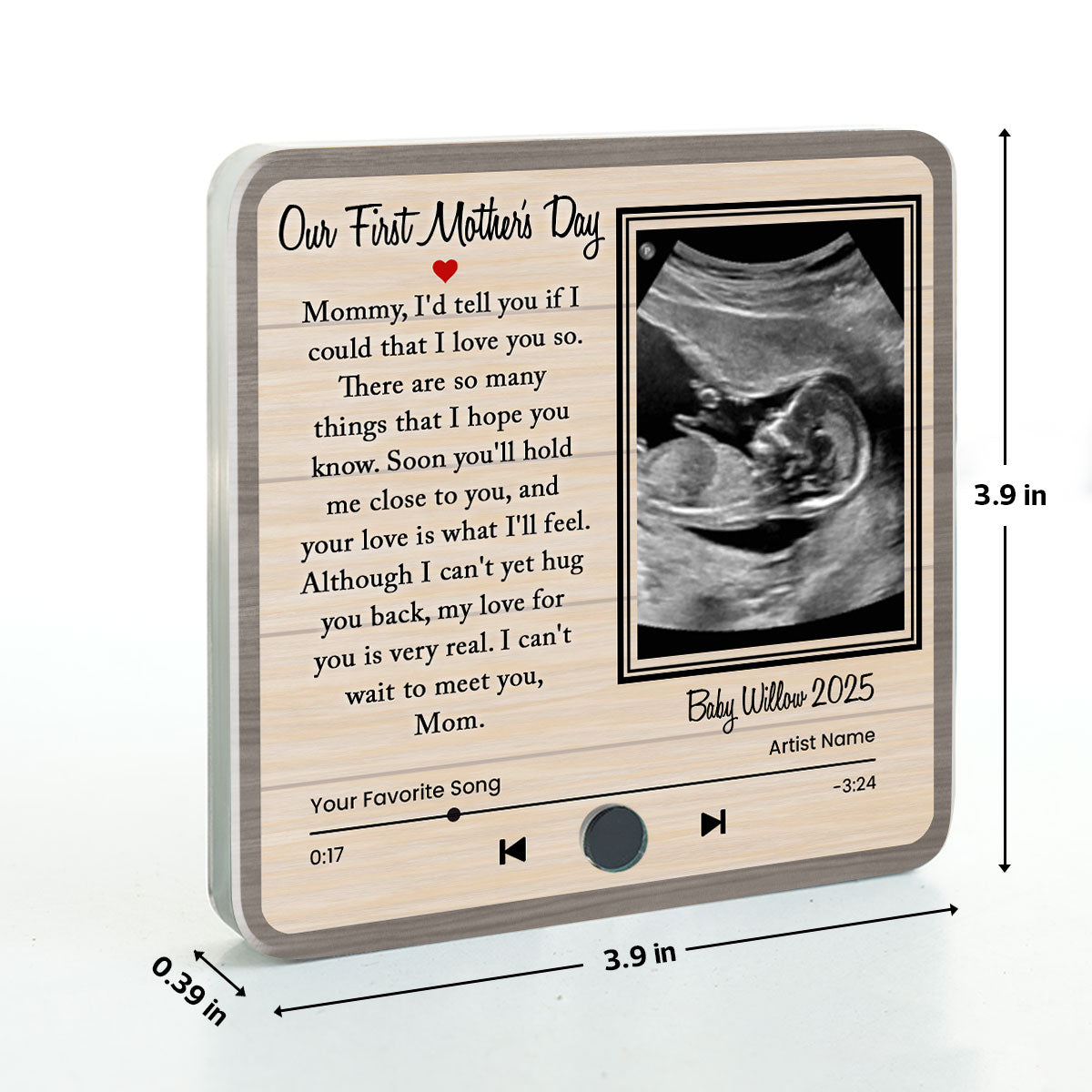 Melody For Mom & Baby Ultrasound Baby Image Mom-To-Be Personalized Music Fridge Magnet, Perfect Gift For Pregnant Wife