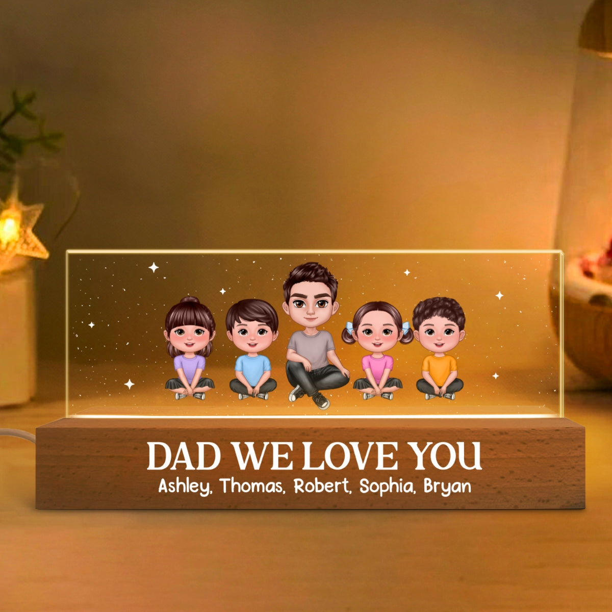 Best Dad Grandpa Ever Doll Sitting Personlaized Acrylic LED Night Light