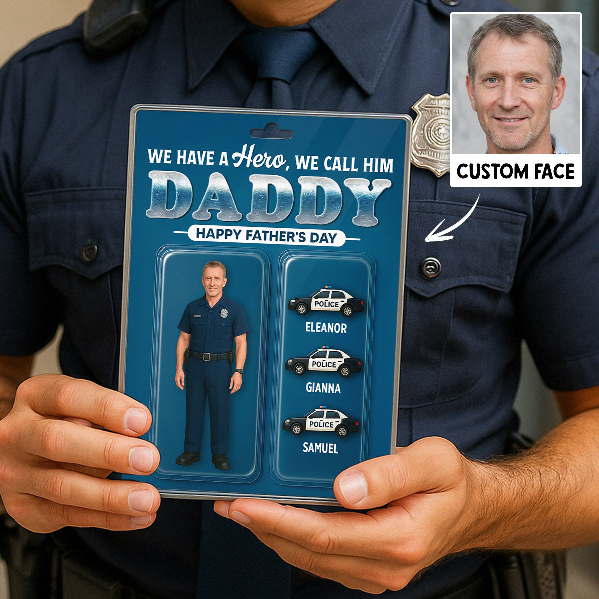 Police Dad Hero Custom Figure 3D Effect Personalized Rectangle Acrylic Block Plaque, Gift For Dad