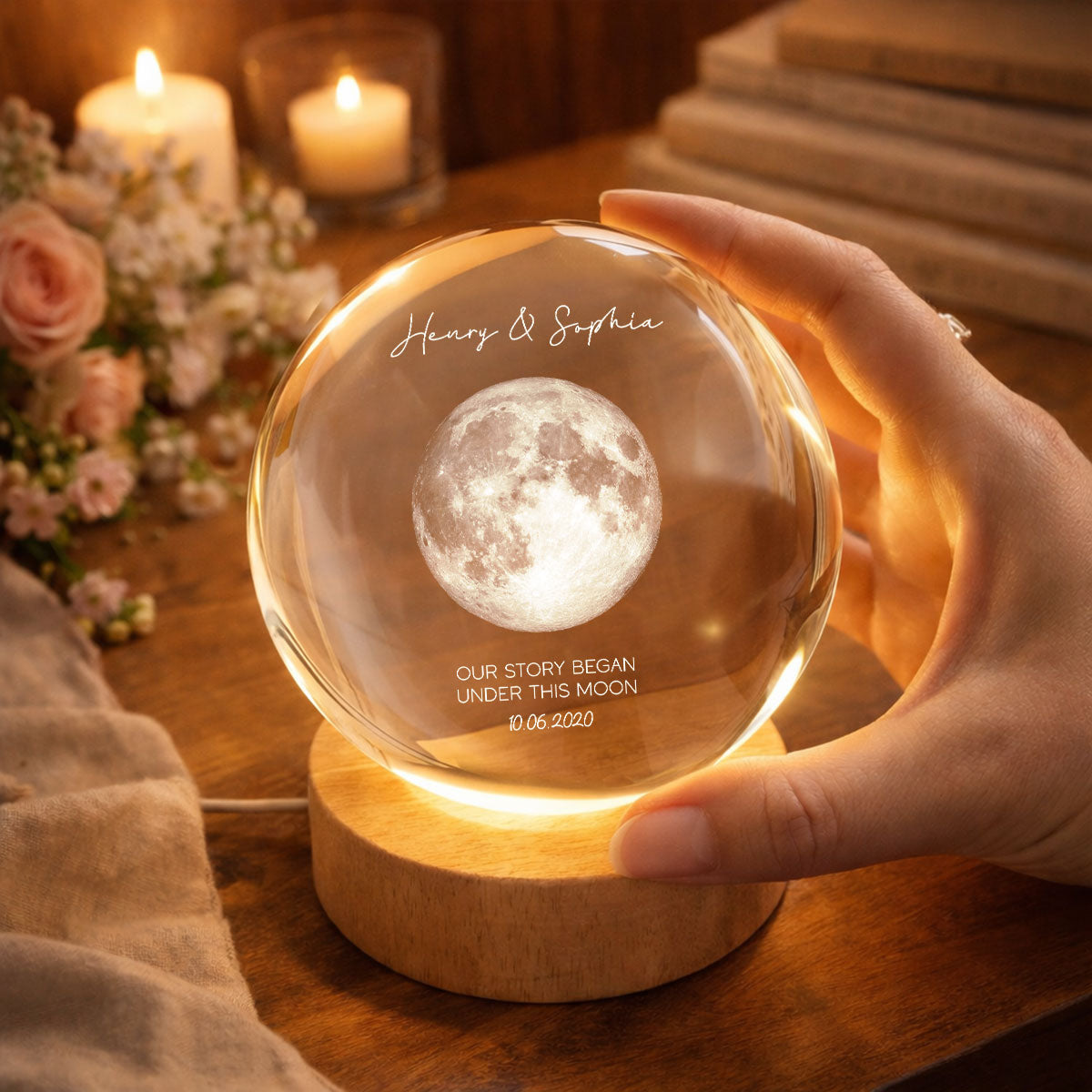 This is What the Moon Looks Like on Our Special Day - Personalized Crystal Ball LED Night Light - Sentimental Gift for Her, for Him