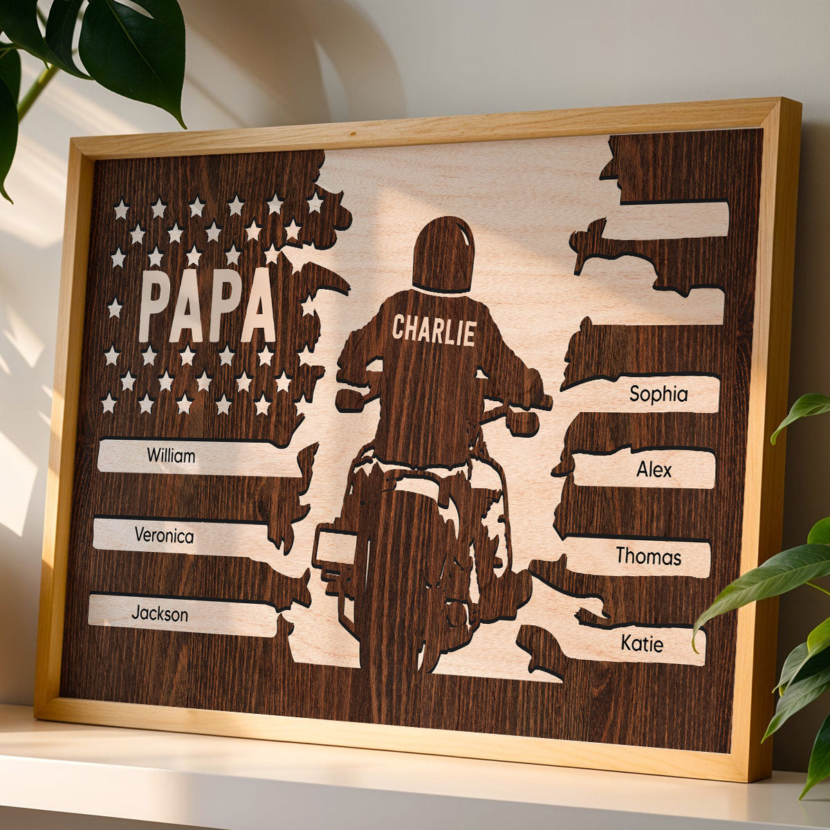 Best Biker Papa Grandpa Ever Nation Flag Kids Names Personalized Poster