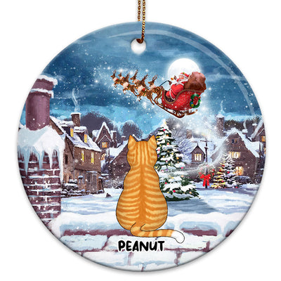 Cats On Rooftop Christmas Personalized Circle Ornament