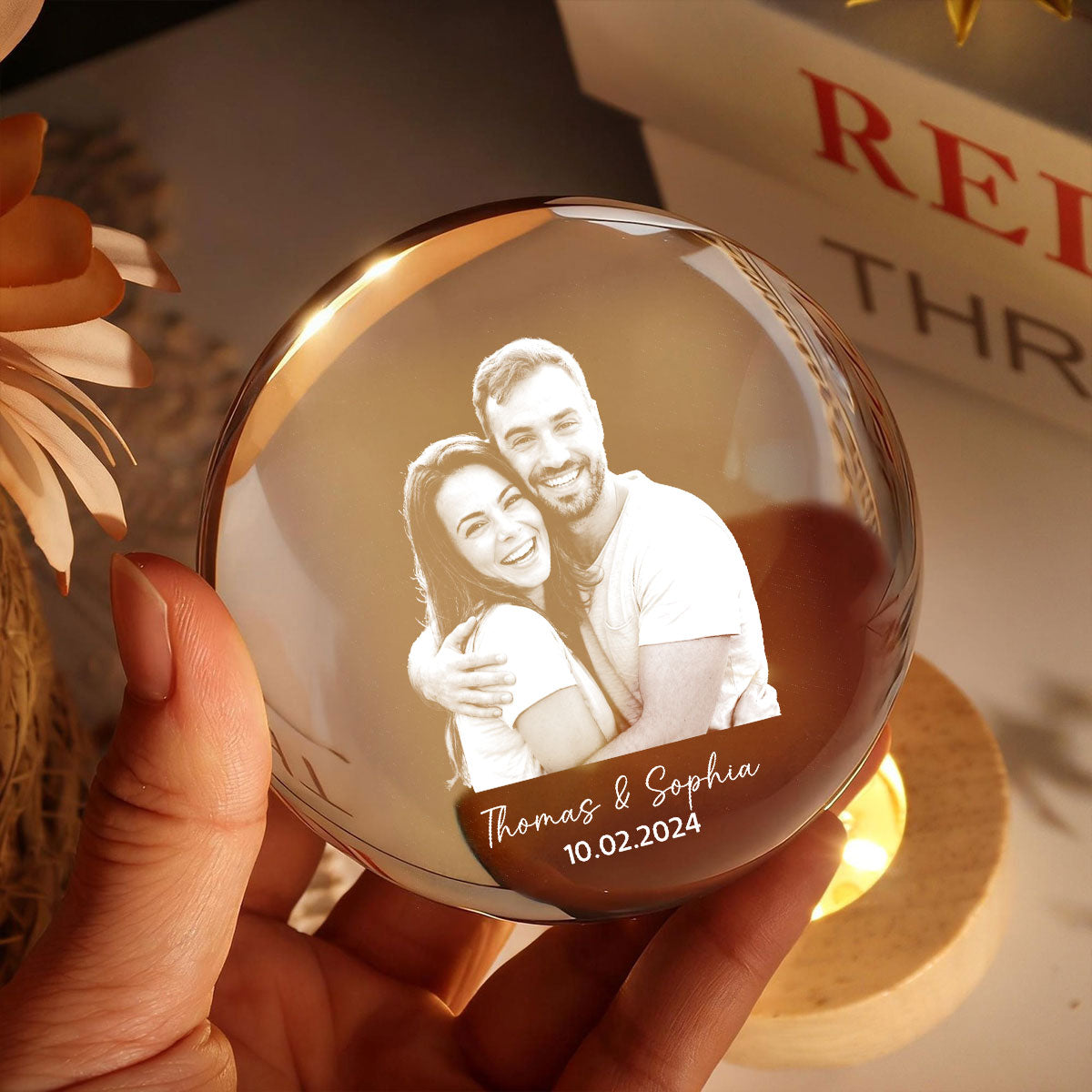 Eternal Love Custom Couple Photo - Personalized Crystal Ball LED Night Light - Valentine's Day Gift For Couple, For Him, For Her