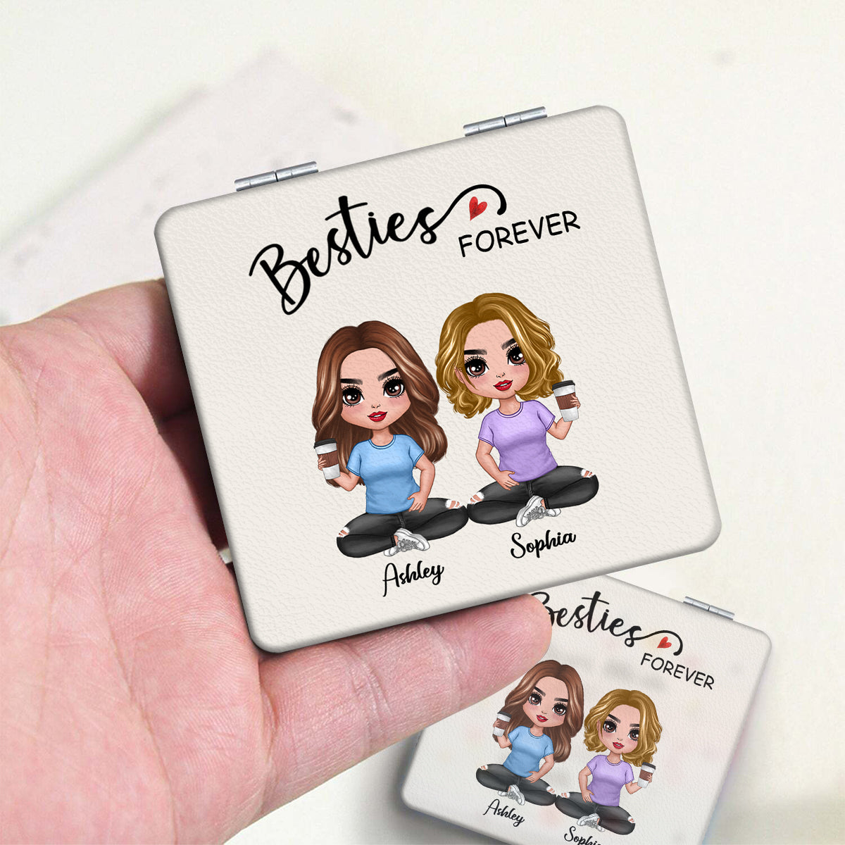 Besties Forever Doll Checkered Pants Personalized Square Compact Mirror
