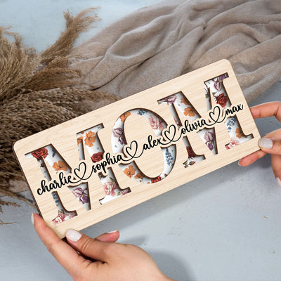 Custom Flower Printed Personalized 2-Layered Wooden Plaque, Valentine's Day, Mother's Day, Birthday, Just Because Gift for Mom, Grandma