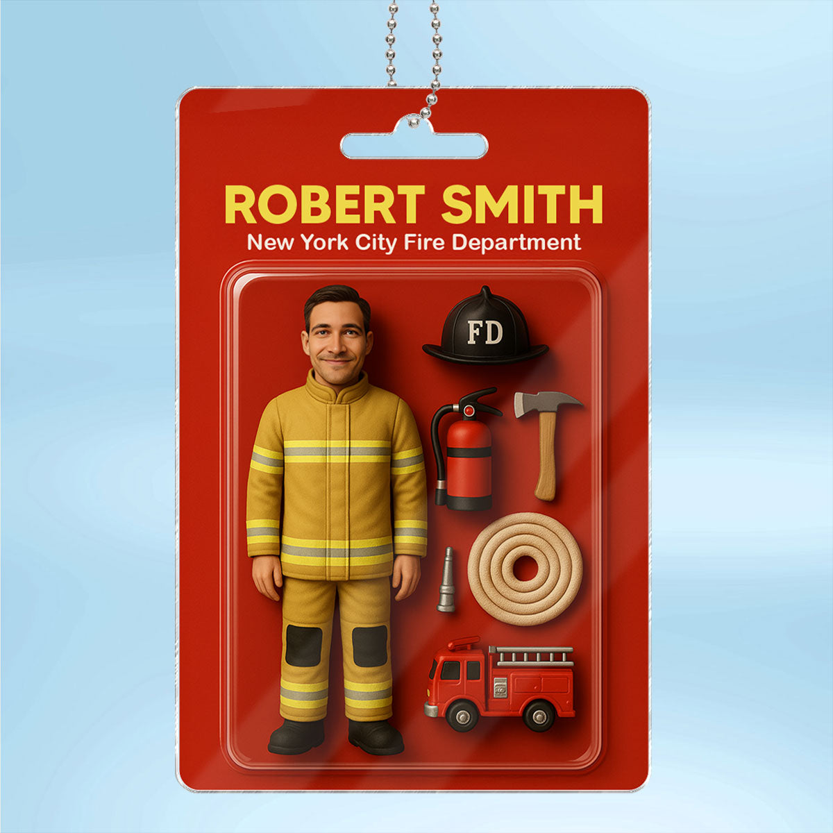 3D Effect Firefighter Custom Figure Personalized Flat Acrylic Car Hanger