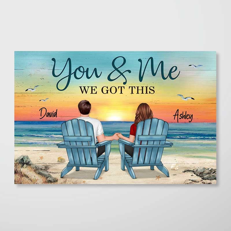 Couple Beach Landscape Retro Vintage - Personalized Poster - Anniversary Gift For Couple, For Dad Mom