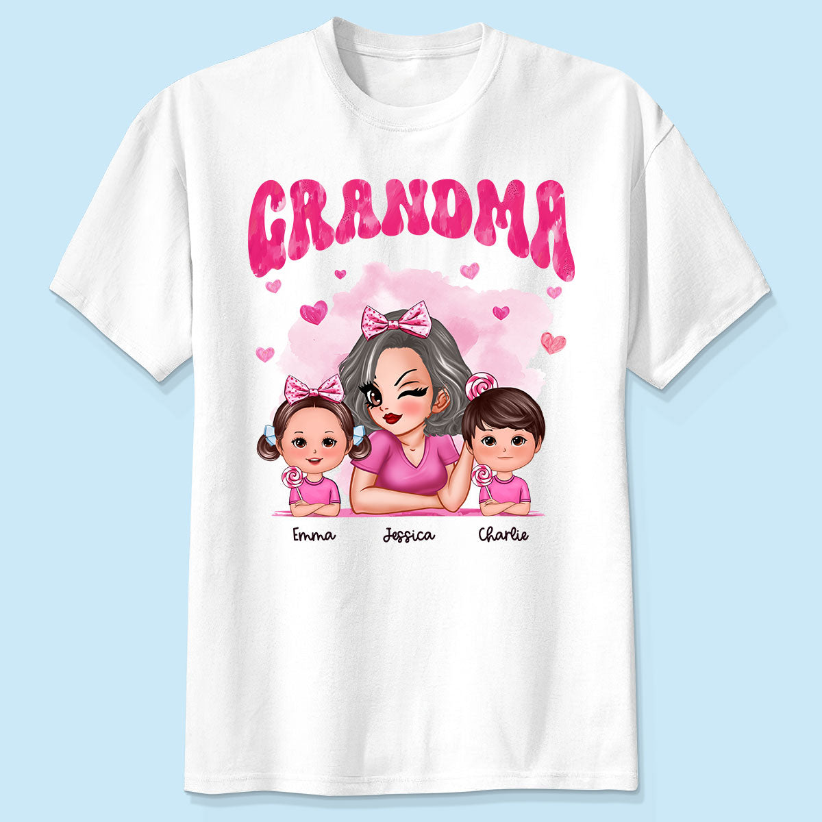 Pink Valentine's Grandma And Grandkids Personalized Shirt,  Gift For Grandma