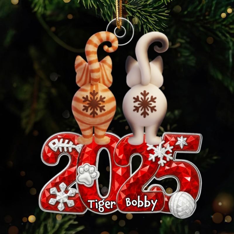 3D Crystal Effect Funny Cat Back View - Personalized Acrylic Ornament - Christmas Gift for Cat Lovers
