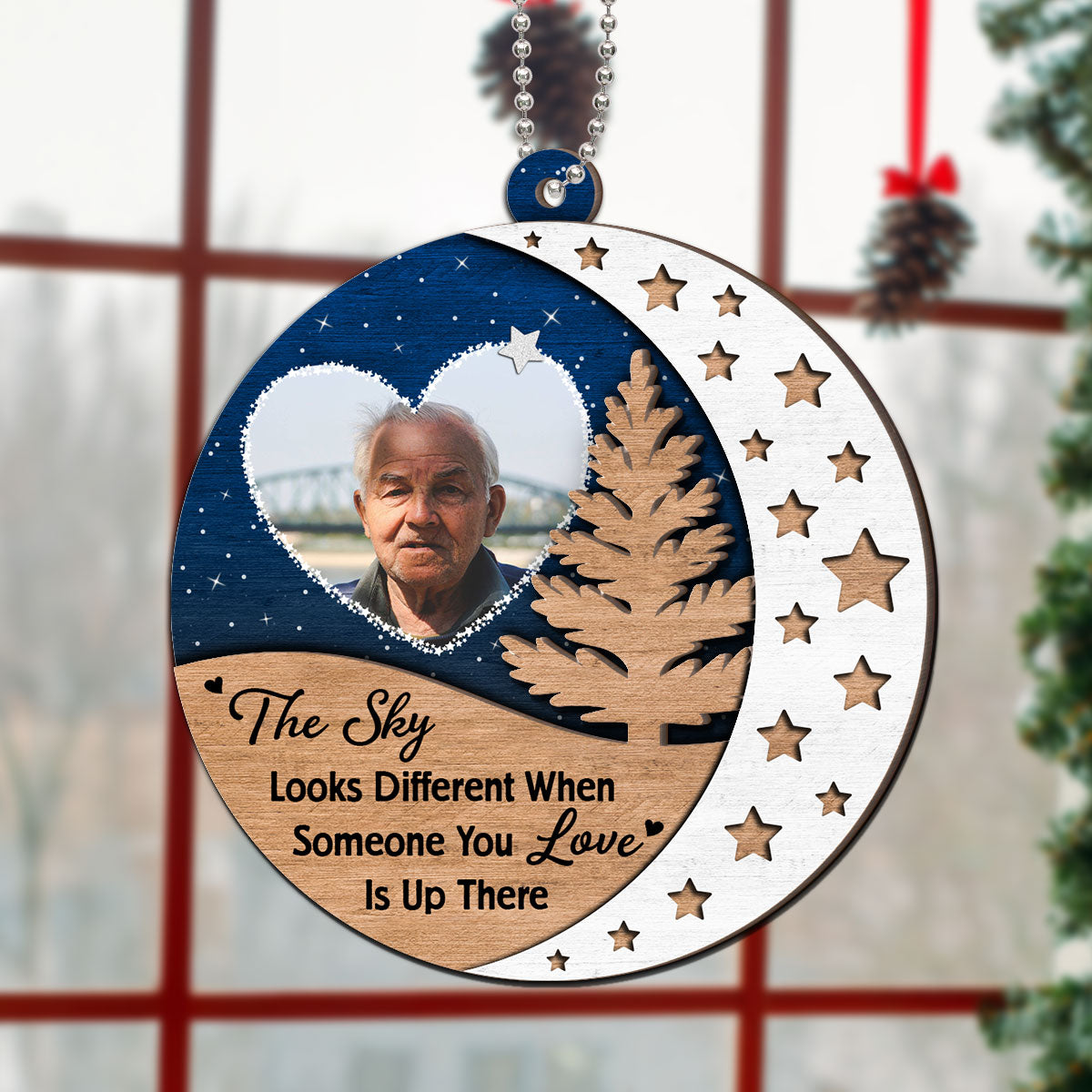 The Sky Looks Different Someone You Love Up There Memorial Christmas Personalized 2-Layer Wooden Ornament