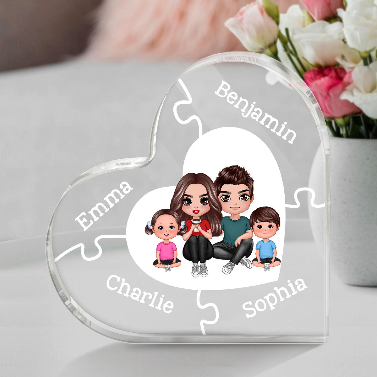 Together We Make A Family Puzzle Heart Personalized Acrylic Heart Plaque