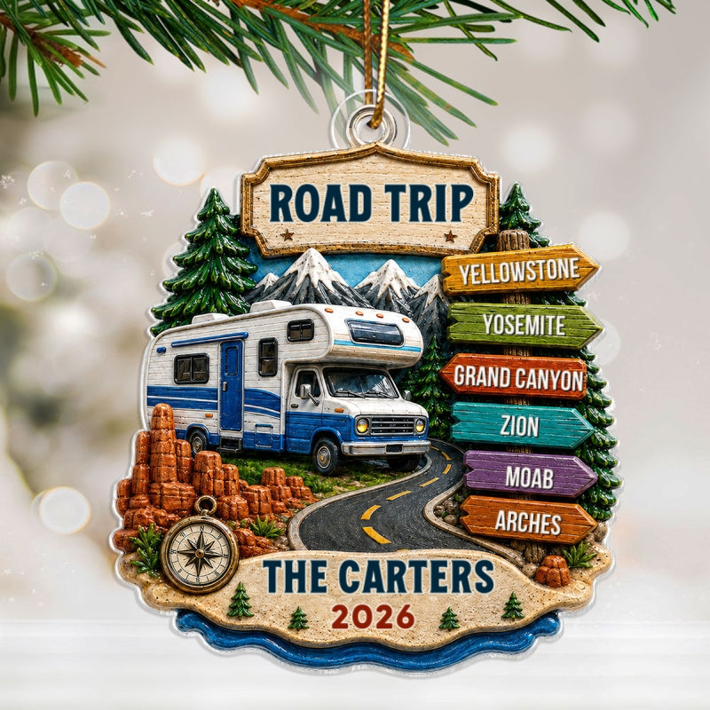Trending Road Trip Travel Adventure - Personalized Acrylic Ornament - Vacation Gifts For Couple, Family