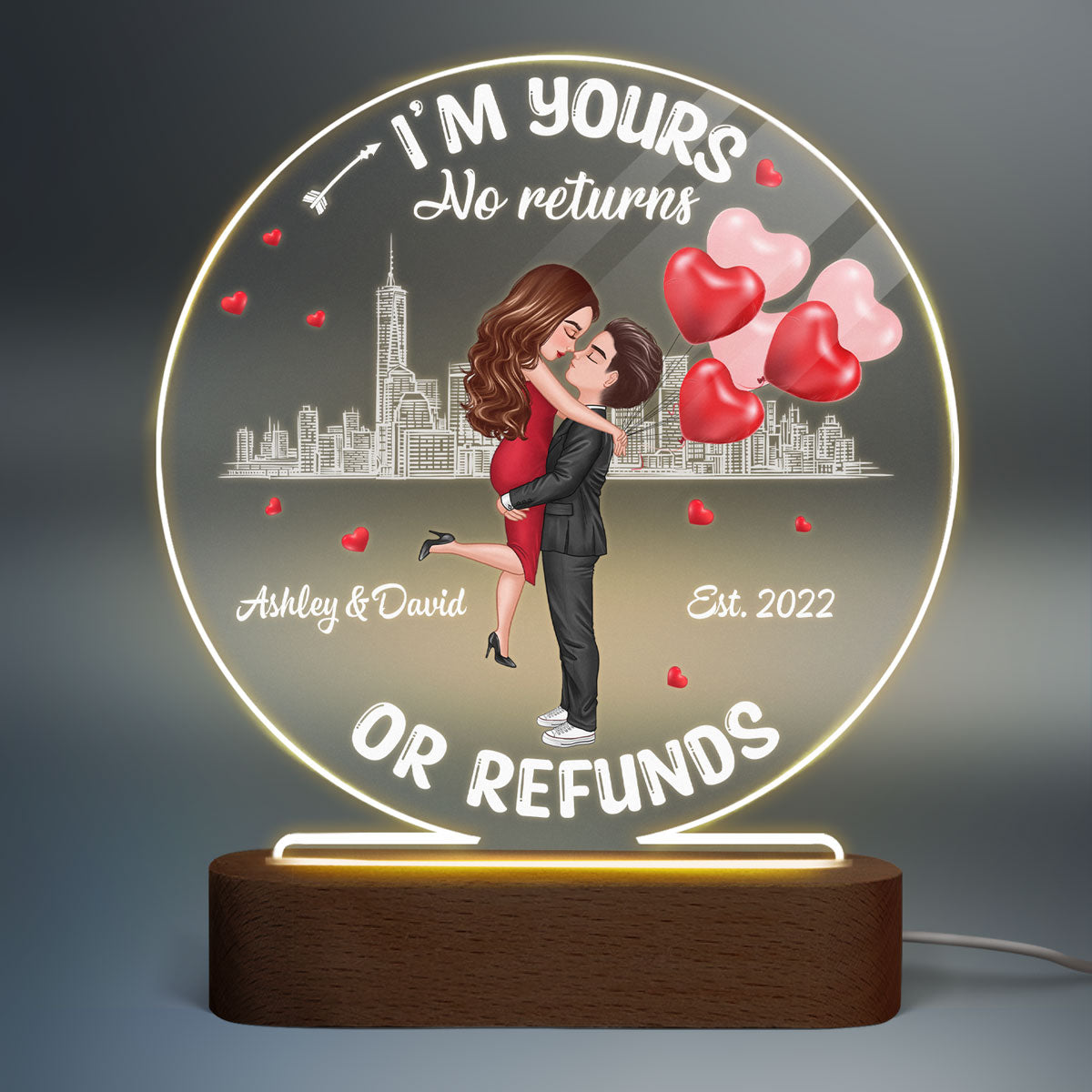 Couple No Returns Or Refunds Valentine‘s Day Gift For Him For Her Personalized Circle LED Night Light - Acrylic LED Lamp