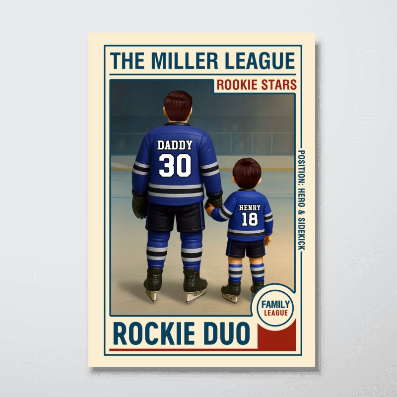 Family League Daddy's Team No. 1 Dad Man & Kids Hockey Retro Personalized Poster