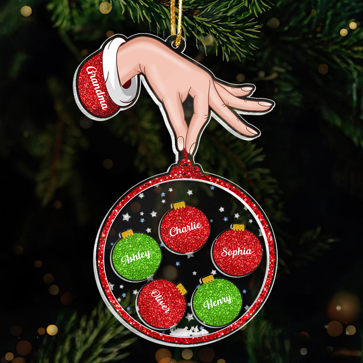 Grandma Hand Holding Christmas Ornament Personalized Shaker Ornament