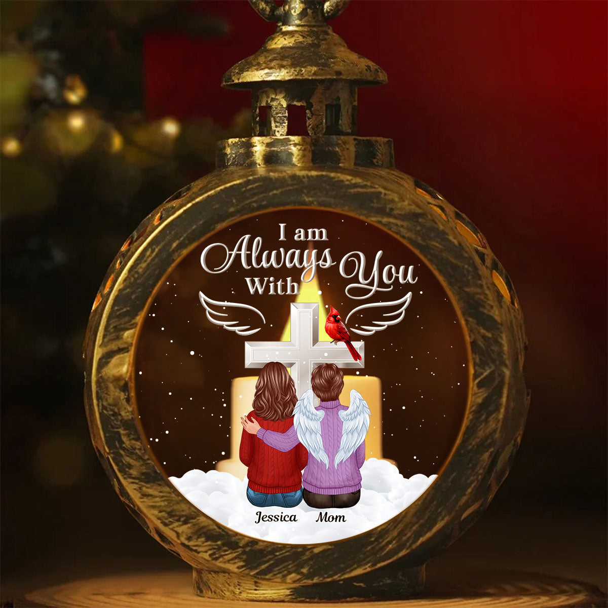 Always With You Family Cross Memorial Keepsake Personalized Lantern Ornament