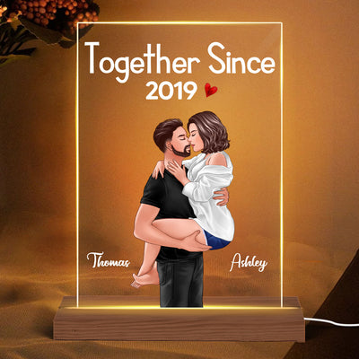Man Holding Woman Kissing Together Since Anniversary Gift Personalized Acrylic Plaque With LED Night Light
