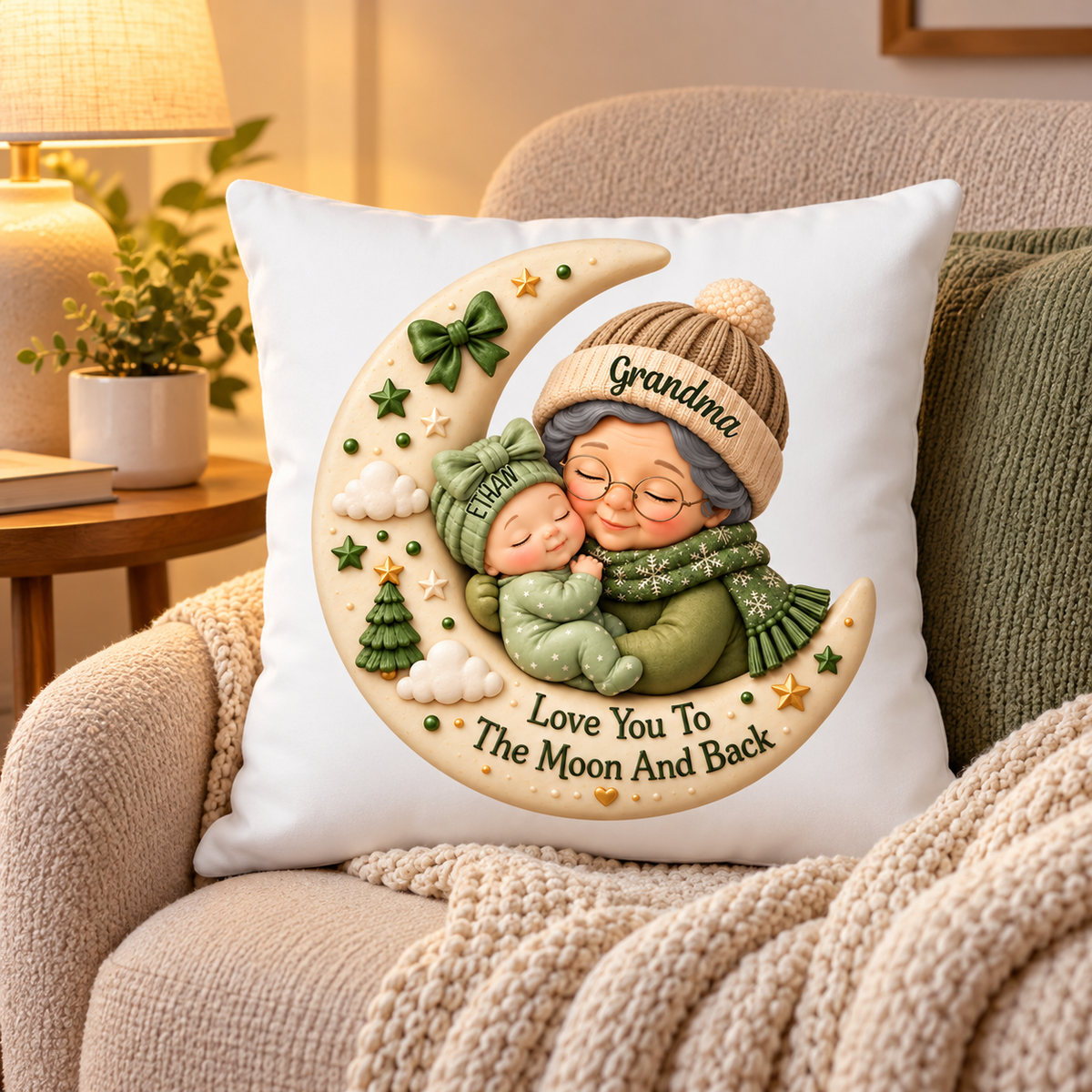 First Christmas as Grandma Love to the Moon and Back - Personalized Pillow - Christmas Gift for Grandma