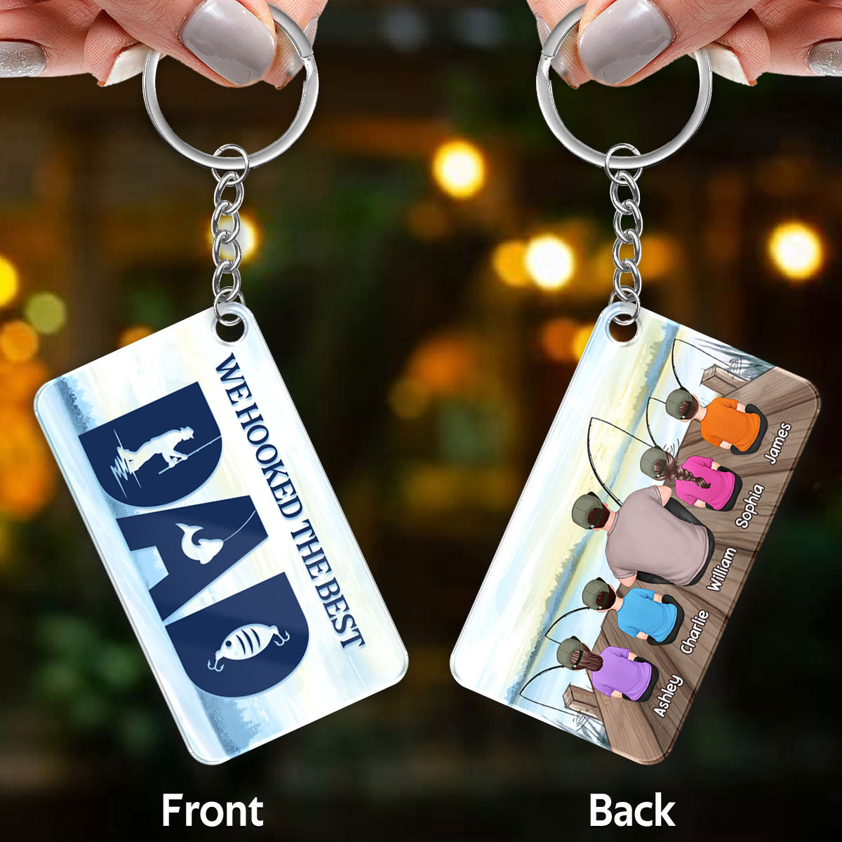 Fishing Dad Grandpa Sitting Back View Lake Personalized Acrylic Keychain