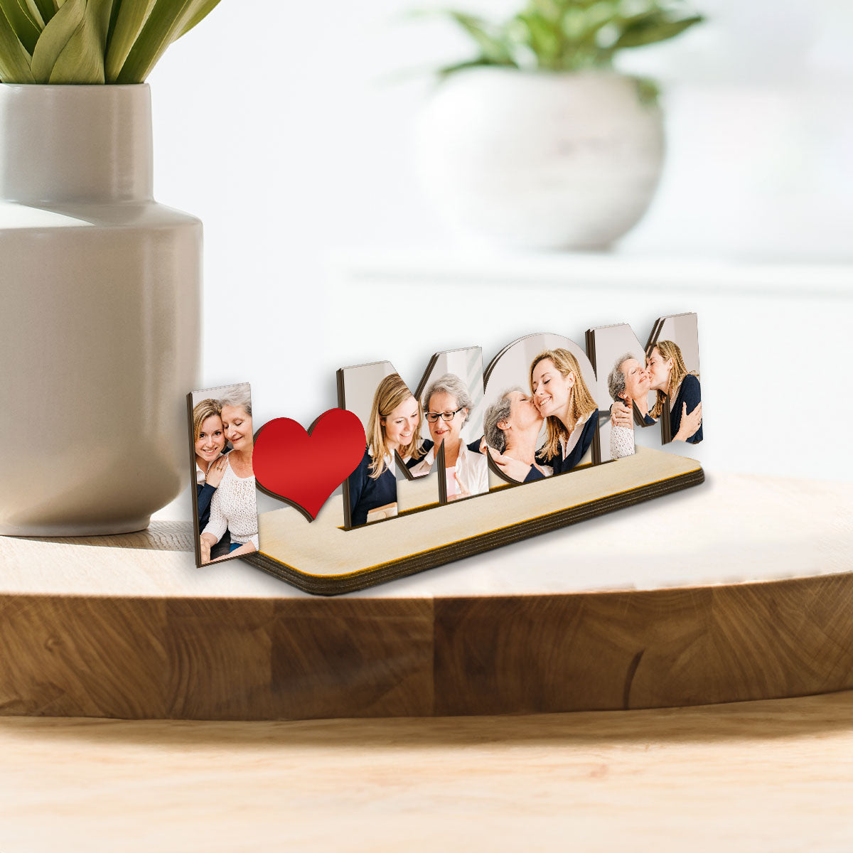 We Love Mom Photo Insert Personalized Standing Wooden Plaque