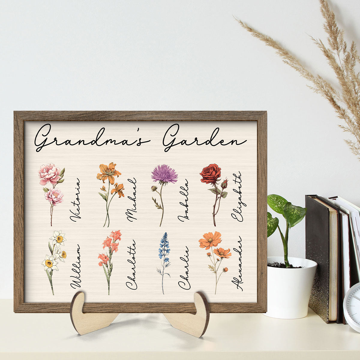 Grandma Mom Garden Vintage Birth Month Flowers Mother‘s Day Gift Personalized 2-Layer Wooden Plaque
