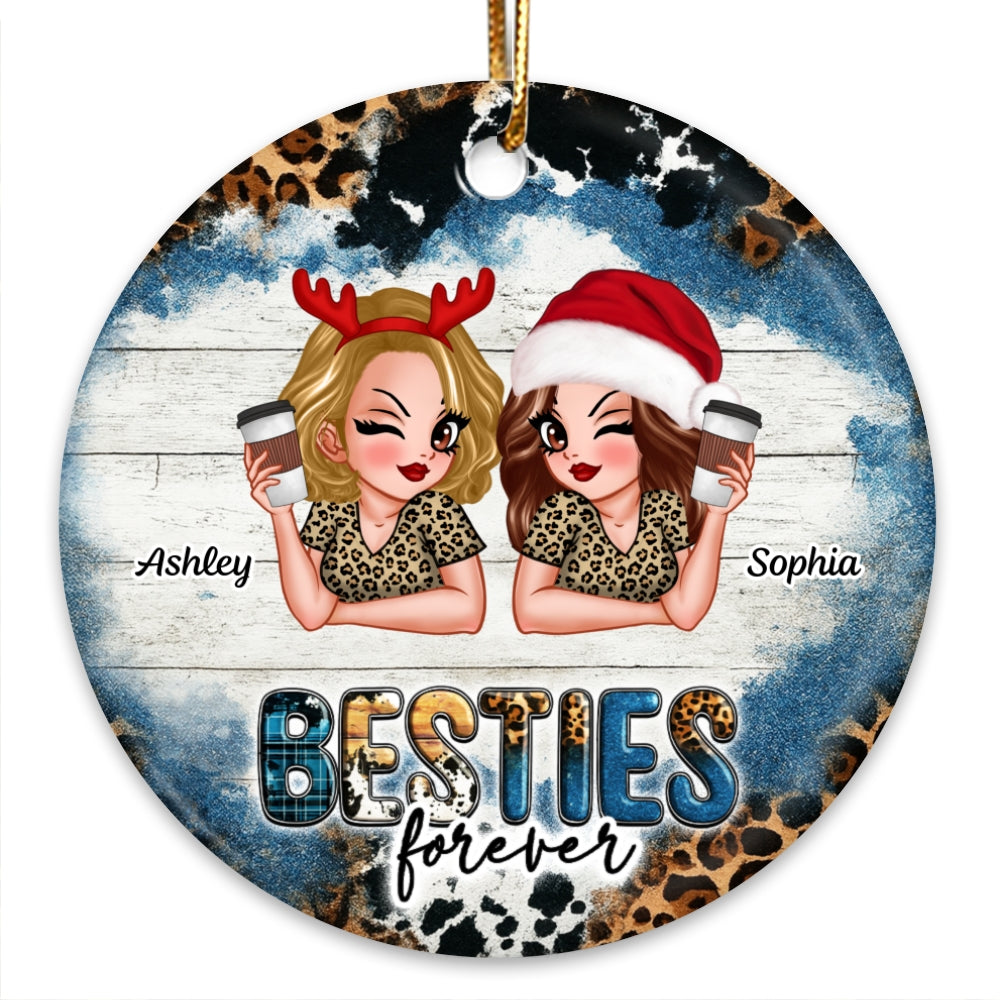 Besties Forever Western Christmas Personalized Ceramic Ornament, Christmas Gift for Best Friends, Sisters