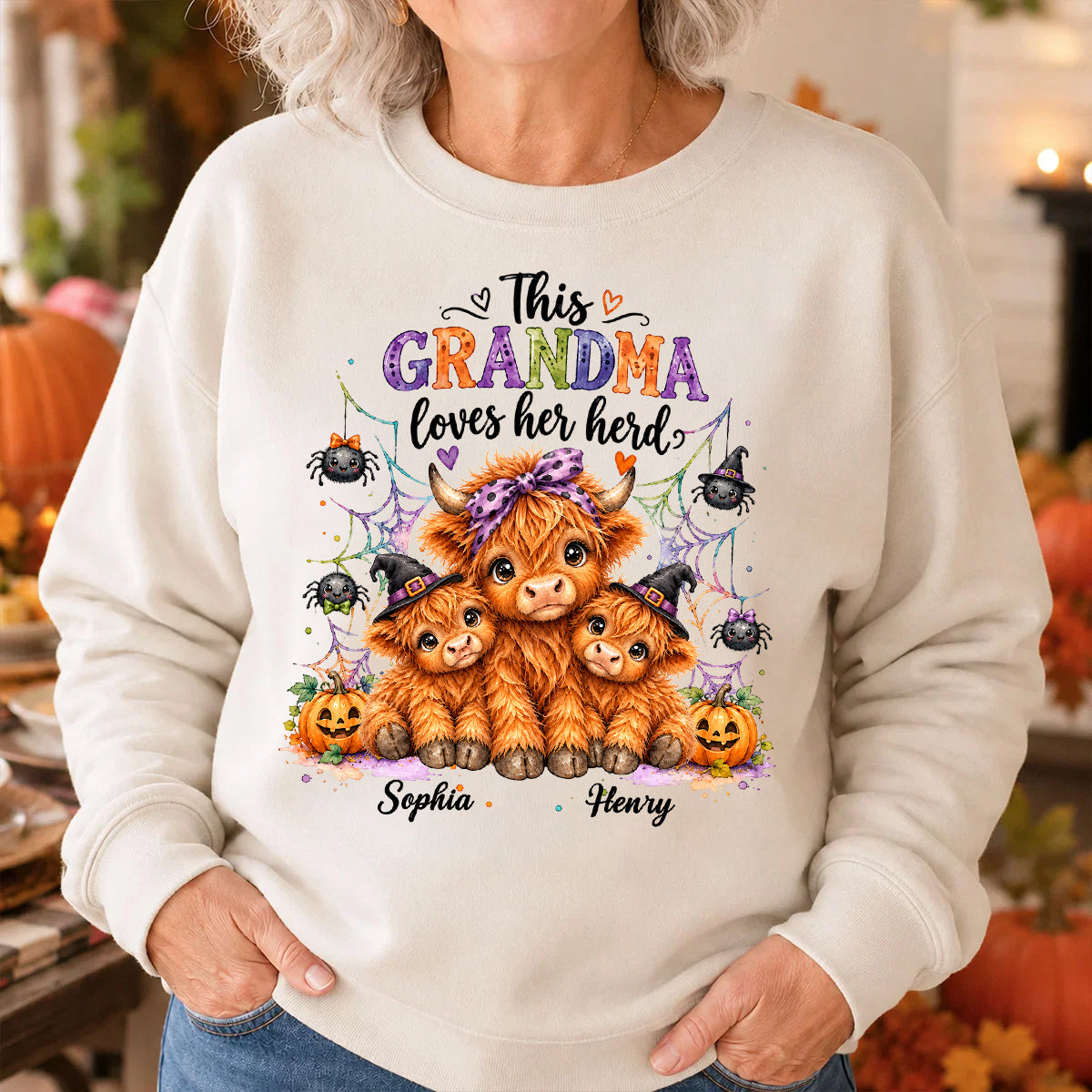 This Grandma Loves Her Herd - Personalized Shirt - Trendy Spooky Halloween Fall Tee for Grandma
