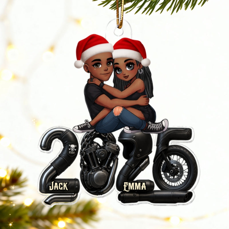 3D Effect Biker Couple- Personalized Acrylic Car Hanger- Gift For Bikers, Gift For Him, For Her