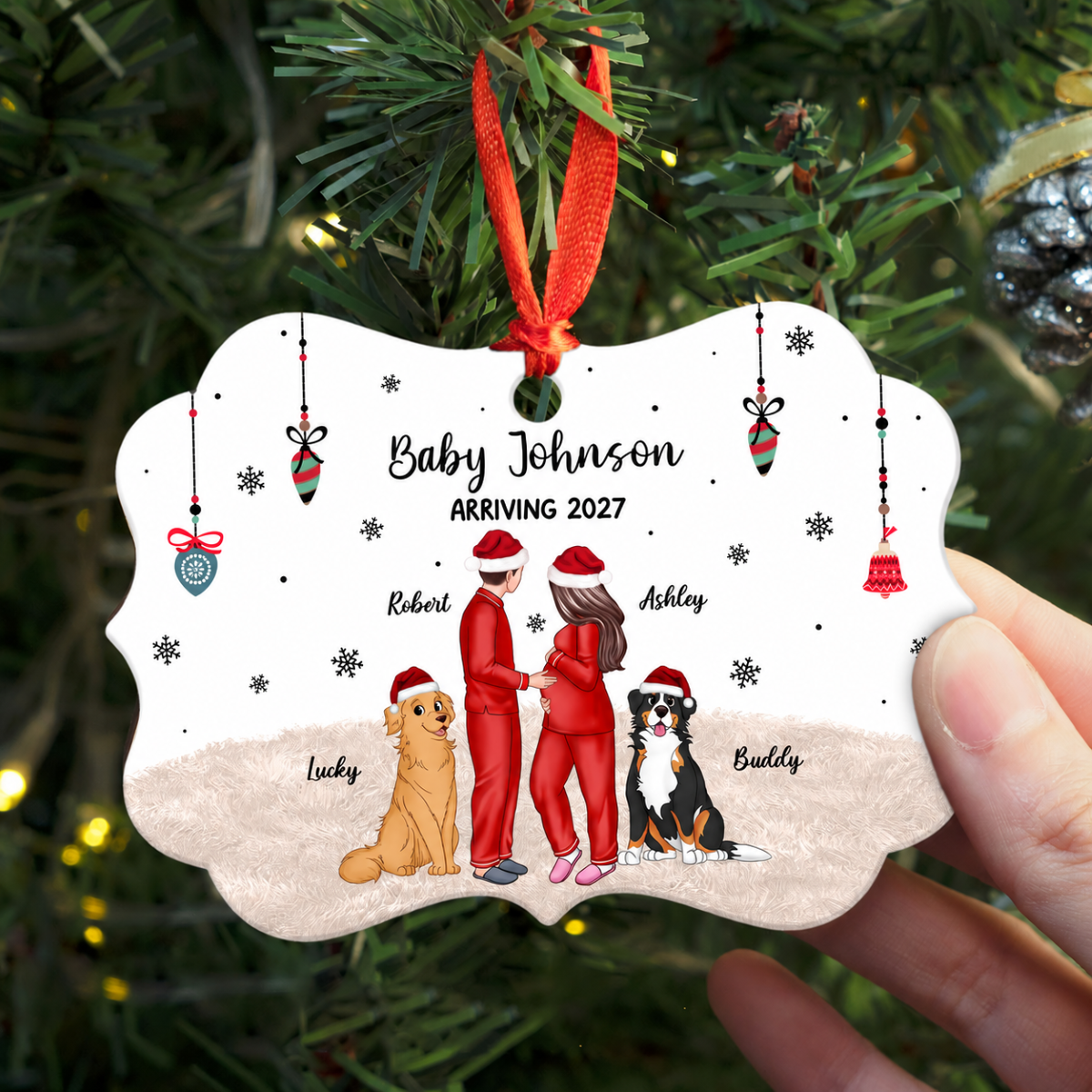 Personalized Pregnancy Ornament, Expecting Family Christmas Personalized Aluminum Ornament, New Mom Christmas Gift
