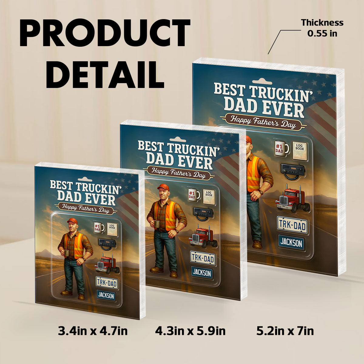 Best Truckin' Dad Ever Custom Action Figure Personalized Acrylic Block Plaque, Father's Day Gift for Trucker Dads