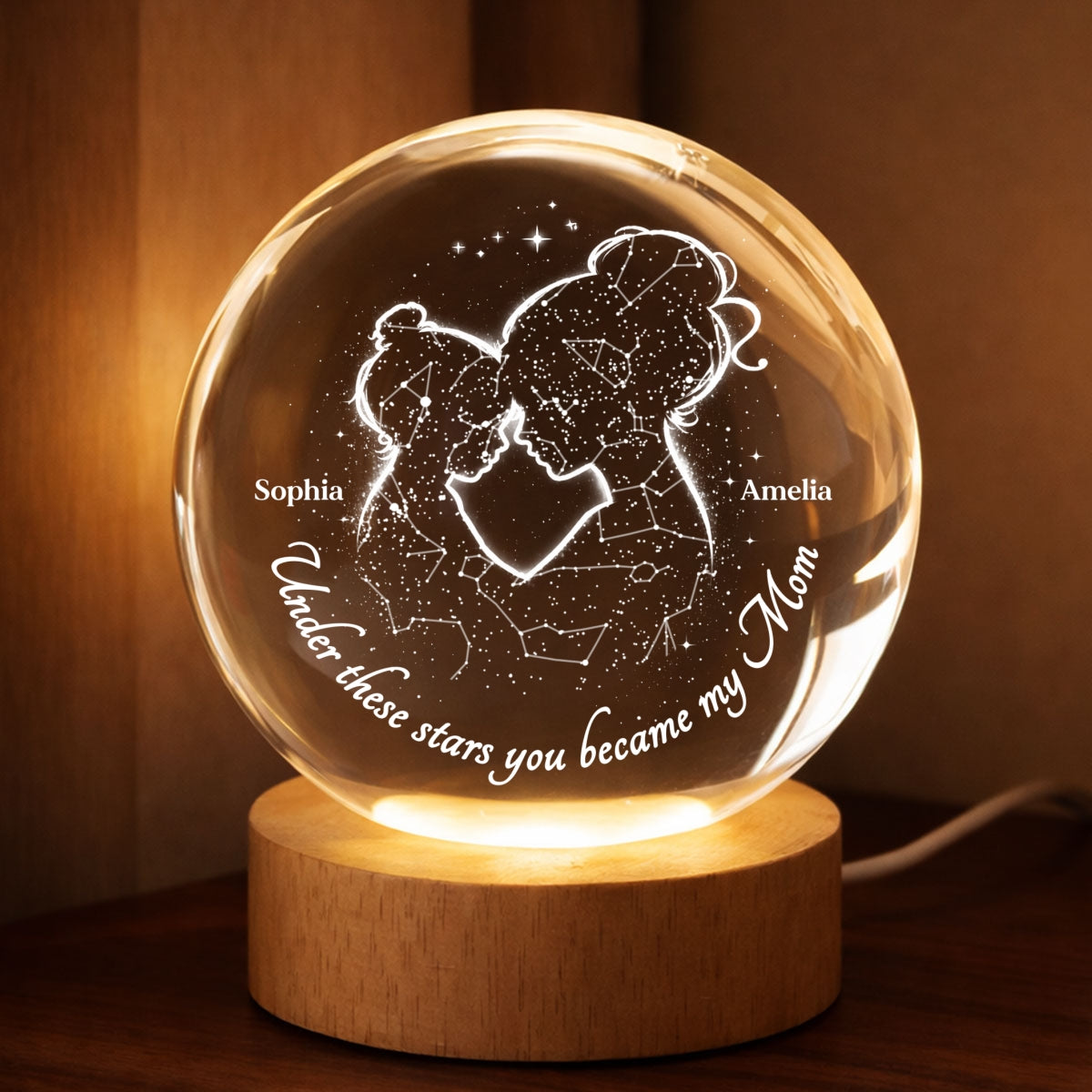Under These Stars You Became My Mom - Personalized Crystal Ball - Heartfelt Gift For Mom, Grandma