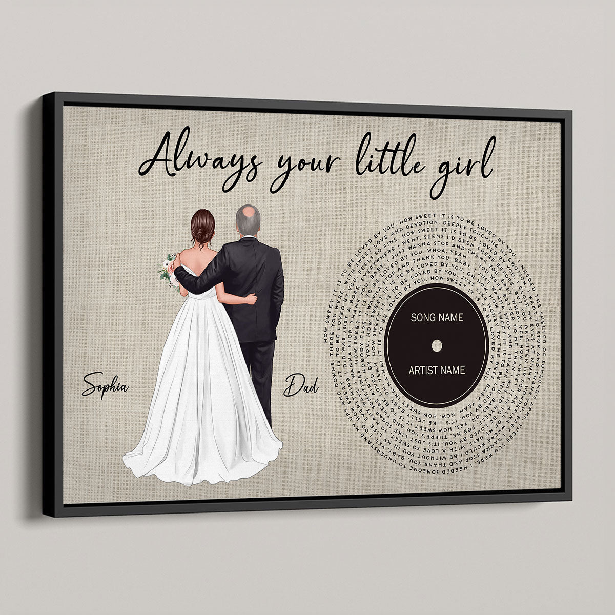 Father Daughter Dance Custom Vinyl Record Song Lyrics Personalized Poster, Gift For Father Of The Bride