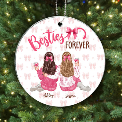 Coquette Besties Forever Back View Christmas Personalized Acrylic Ornament