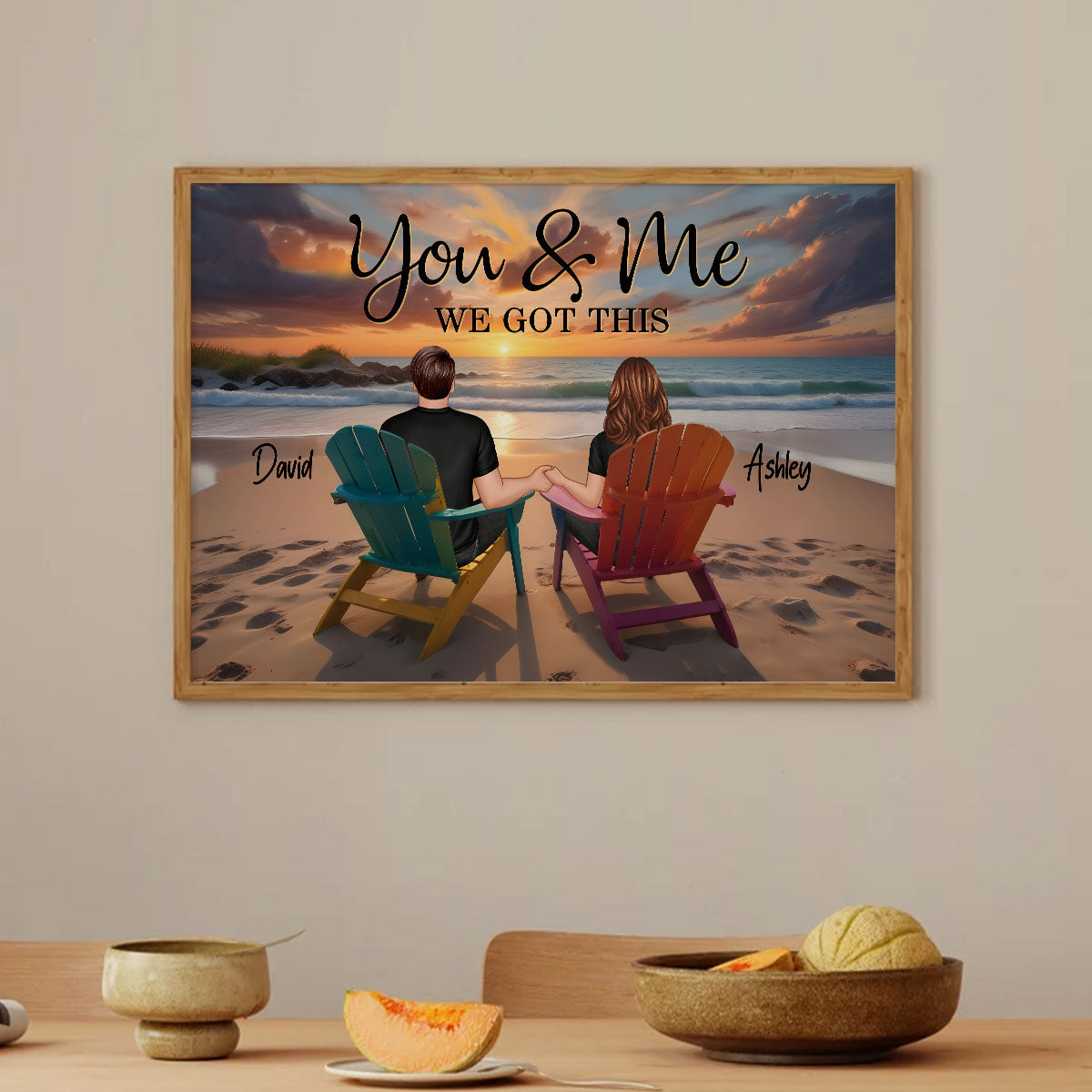 Sunset Beach Landscape Couple Sitting Personalized Poster, Birthday Gift, Anniversary Gift For Him, For Her