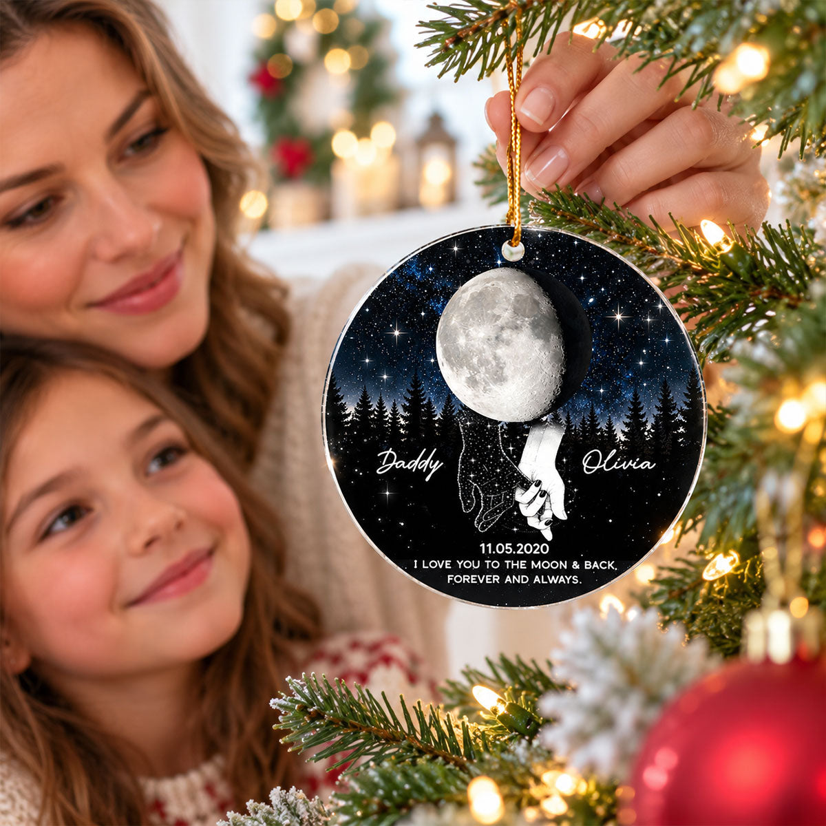 To The Moon And Back Holding Hands - Personalized Acrylic Ornament - Christmas Gift Memorial Sympathy Gift For Family