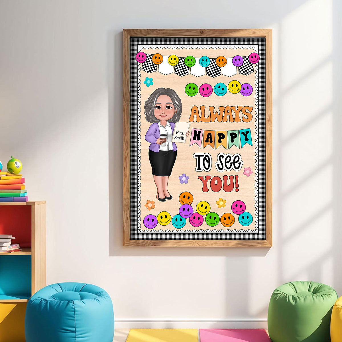 Teacher Happy To See Your Face Personalized Poster, Classroom Decoration, Back To School Poster