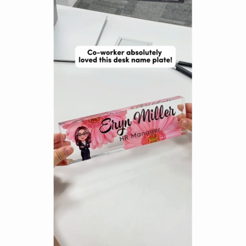 Daisy Flowers Woman Man Office - Personalized Acrylic Desk Name Plate - Gift For Colleagues, Coworkers, Boss